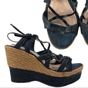 NINA RICCI Y2K Denim Layered Espadrille Wedge Sandals | 37